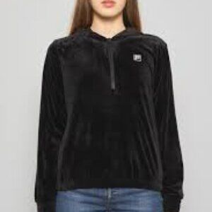 Fila Hooded Black Velour Half-Zip Pullover Sweatshirt XL